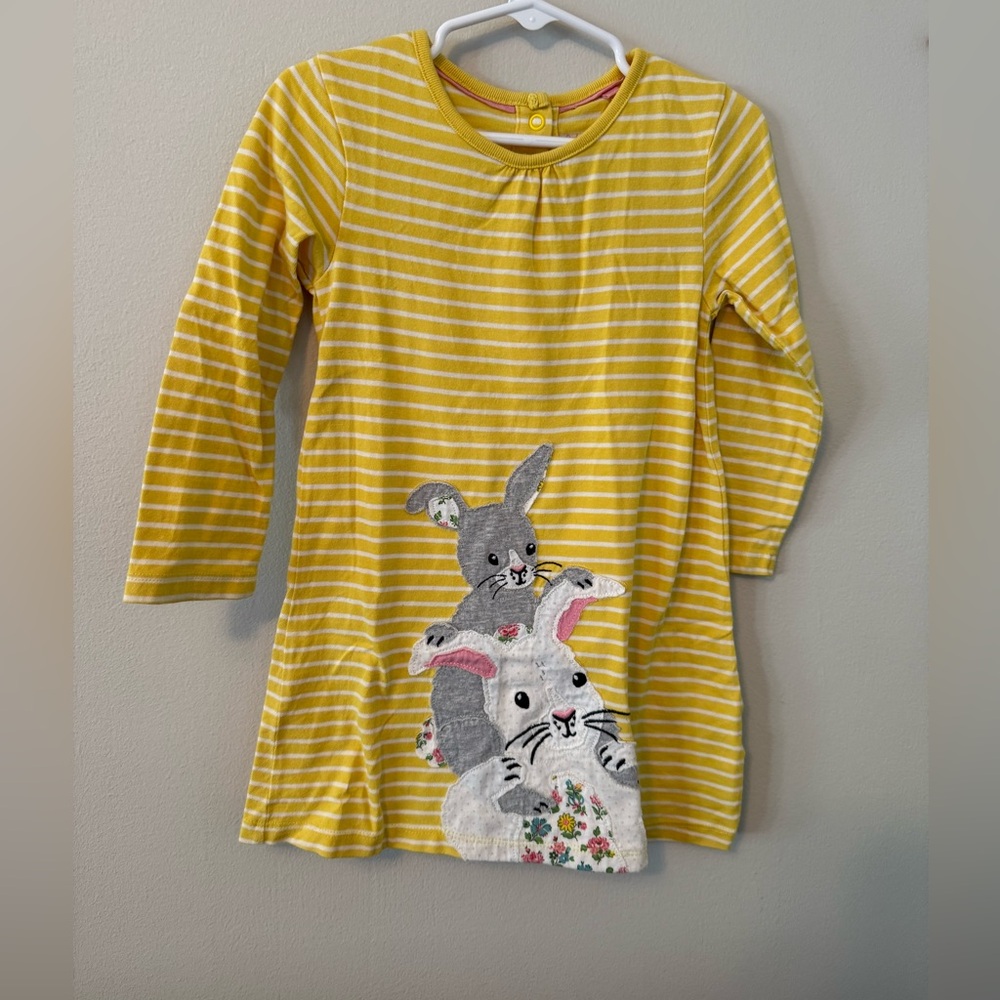 Baby Boden Yellow Striped Kids Dress with Bunny Design - Picture 1 of 4